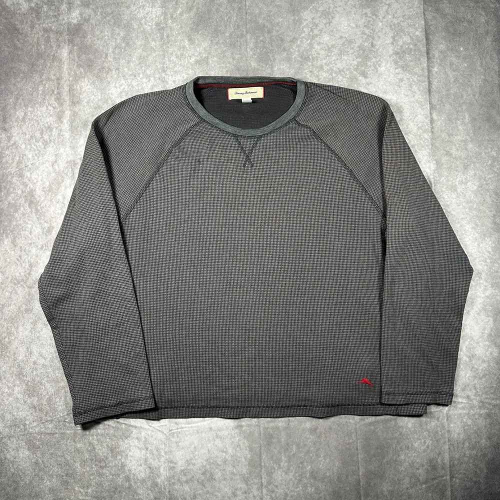 Tommy Bahama Mens XXL Grey Waffle Knit Long Sleeve‎ Raglan Pullover Shirt 2XL